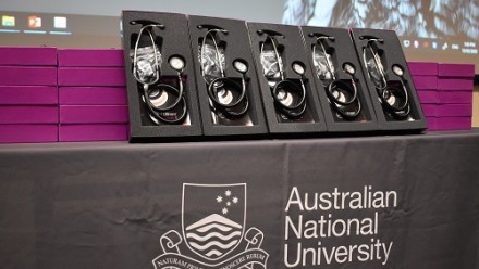 Stethescopes sitting on a table to be given to Medical Students